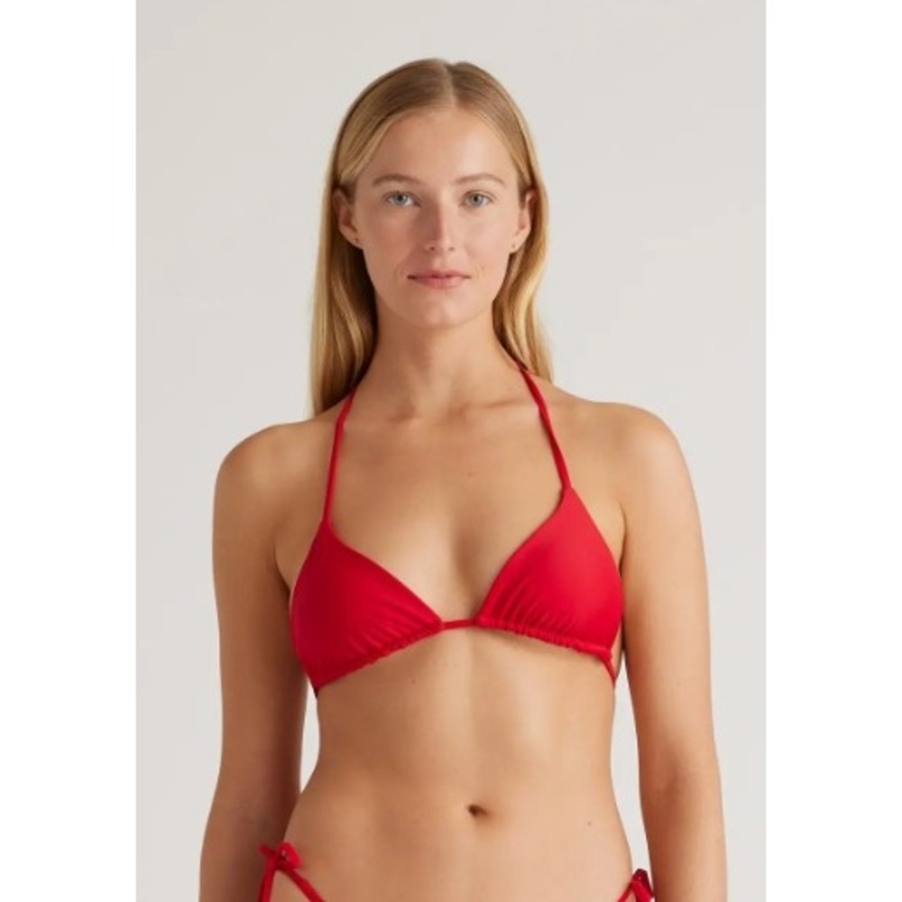 NEW Quince Italian Triangle Bikini Top Red Size Medium Swimwear Minimalist Beach